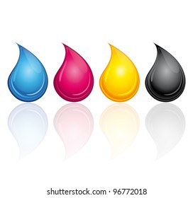 CMYK CMJN ink drops. Print concept vector illustration.