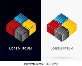 CMYK Color , Abstract Square, Cube Box sign , logo, symbol, icon, graphic, vector .