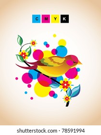 Cmyk Color Background With Bird