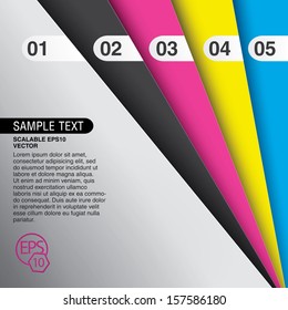 Cmyk color concept edition of colorful sheets in a geometric abstract minimal composition with numbering for info graphics, web design or print or for universal use 