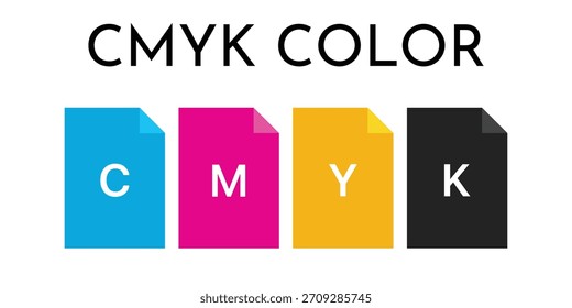 CMYK Color Document Icon Set Vector. Cyan, Magenta, Yellow, Black Paper Symbols for Printing, Design, and Prepress Concept