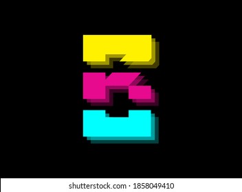 Cmyk color font logo, B letter vector desing. Dynamic split blue, pink, yellow color on black background. For social media,design elements, creative poster, web template etc.                       