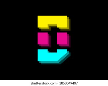 Cmyk color font logo, D letter vector desing. Dynamic split blue, pink, yellow color on black background. For social media,design elements, creative poster, web template etc.                       