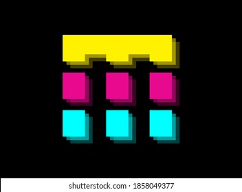 Cmyk color font logo, M letter vector desing. Dynamic split blue, pink, yellow color on black background. For social media,design elements, creative poster, web template and more                      