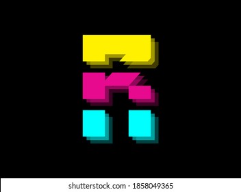 Cmyk color font logo, R letter vector desing. Dynamic split blue, pink, yellow color on black background. For social media,design elements, creative poster, web template and more                      
