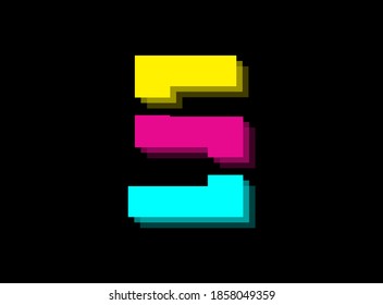 Cmyk color font logo, S letter vector desing. Dynamic split blue, pink, yellow color on black background. For social media,design elements, creative poster, web template and more                      