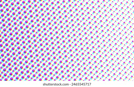 CMYK Color Halftone Dots Retro Pop Art Comic Print Pattern Close Up Wallpaper Bubble Texture on White Background