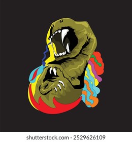 CMYK COLOR MODE DINOSAUR ILLUSTRATION, CAN BE USED FOR APPAREL BUSINESS SUCH AS T-SHIRTS AND OTHERS