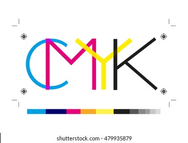 CMYK color model letters within a Prepress proofing concept. Editable Clip Art.