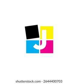 CMYK Color, Negative Space Initial Letter J Logo Design