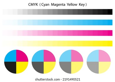 Cmyk color palette and wheel. Vector illustration. Stock image. 