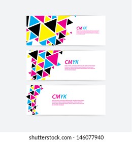 C-M-Y-K color profile. Abstract triangle flow - twister in cmyk colors. Triangle mosaic in contrast colors.
