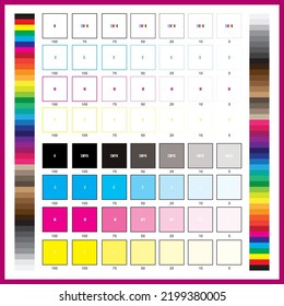 CMYK color separation digital print testing cyan, magenta, yellow, black