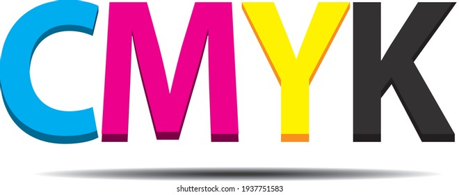 CMYK Colorful 3d letters with shadow. Vector Print concept illustration.