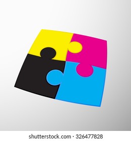 CMYK colors design. Puzzles are colored pigment. Stock vector image.