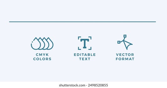 CMYK colors, Editable text and Vector format flat icons