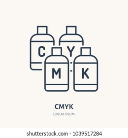CMYK colors flat line icon. Paint printer buckets sign. Thin linear logo for printery, design studio.