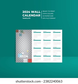 CMYK Colors Profile Single Page Company 2024 Wall Calendar Template with Portrait Space for Picture