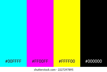 CMYK colors scheme with HEX codes. Cyan, magenta, yellow and black. Simple illustration for education