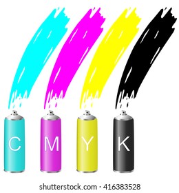 CMYK colors in the spray. Vector illustration.