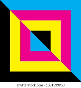 CMYK cyan magenta yellow black double triangle background designer graphic