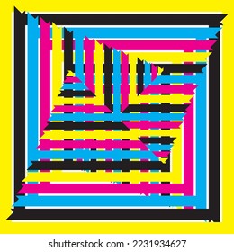 CMYK Cyan Magenta Yellow Black Frame game spiral designer cut