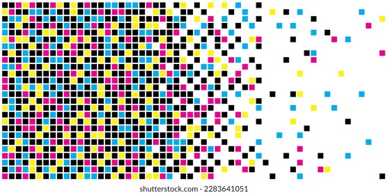 cmyk, dotted, dot point pixels. Vector pixel date icon. Monochrome seamless pattern. Mosaic background. Raster square shapes sign. Computer pixelated. Cyaan, magenta, yellow and black.