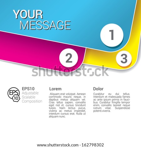 CMYK edition of rounded rectangles  colorful header - banner  composition. position: top margin decoration and text box. Horizontal scalable vector graphics for infographics & web design & brochure  