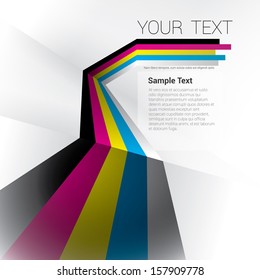 Cmyk edition of a scalable eps10 abstract geometric vector background with trendy retro stripes and the sense of 3d with menu and text field as a layout for a brochure or web, for universal use 