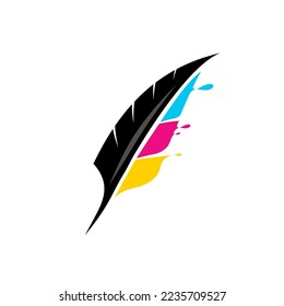 Cmyk feather pen drops print style element