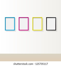 CMYK frames on the wall vector design background