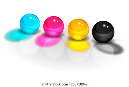 CMYK glass balls on a white background vector