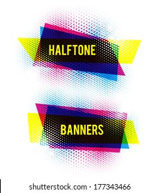 Cmyk Halftone banners. Vector.