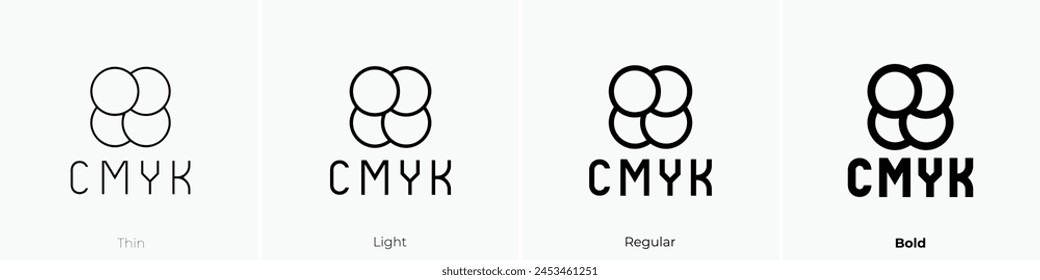 icono cmyk. Diseño de estilo fino, ligero, regular y audaz aislado sobre fondo blanco