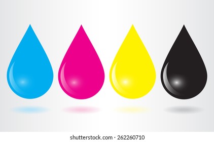 CMYK ink drops. Vector illustration. 