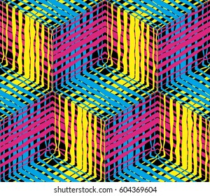 CMYK Ink Flow Background, Polygraphic Colors Cubic Seamless Pattern