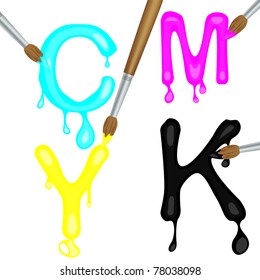 cmyk letters with paintbrush