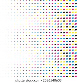 CMYK linear gradient halftone parallelogram pattern. An arrangement of quadrilaterals that change in size.