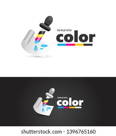 Cmyk logo pipette colored. Polygraphy theme