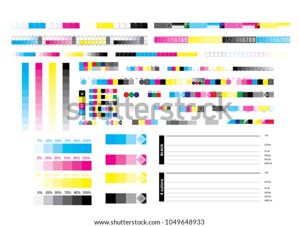 Marcas De Impresión De Calibración Del Vector De Desplazamiento Cmyk Barra De Color Cmyk Y 1069