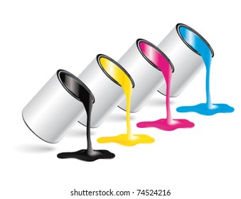 CMYK paint cans. Art or print concept. Vector illustration.