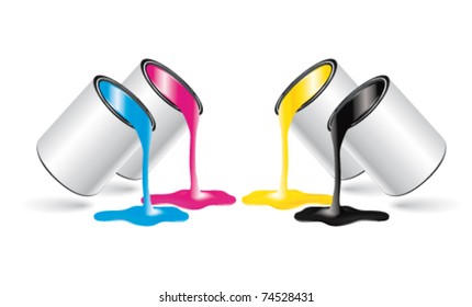 CMYK paint cans. Print palette colors concept.