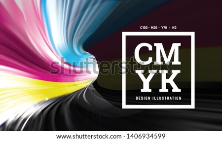 CMYK paint in the form of a 3D spiral pipe. Inside view. Vector close-up illustration