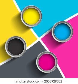 Pintura CMYK en latas de metal. Ilustración del vector