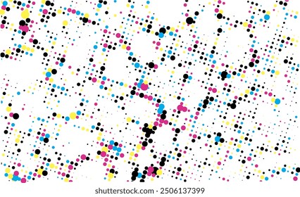 a cmyk pattern of dots on a white background,  abstract dots and circles on white background, 