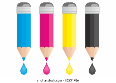 CMYK pencils with drops