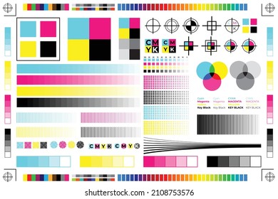 CMYK Print Calibration Illustration with Offset Printing Marks and Color Test - Shutterstock ID 2108753576