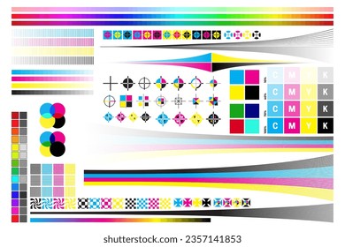 CMYK Print Calibration Illustration with Offset Printing Marks and Color Test	