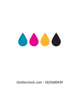 Cmyk printer color drops. Stock vector illustration isolated on white background.