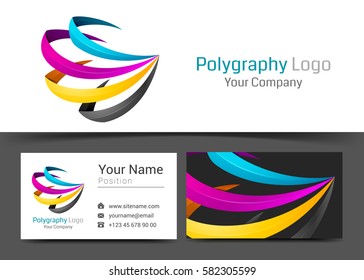 CMYK Printing Corporate Logo and Business Card Sign Template. Creative Design with Colorful Logotype Visual Identity Composition Made of Multicolored Element. Vector Illustration.